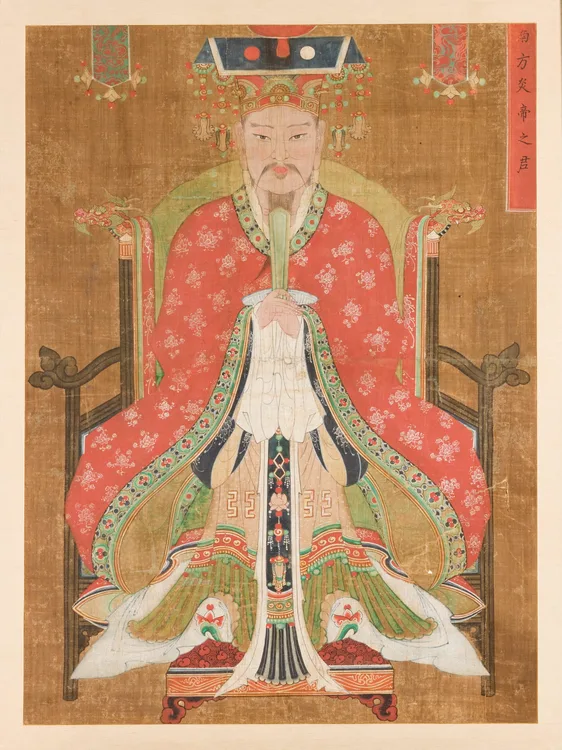 Illustration representing the Yan Emperor's traditional associations with fire, red, summer, and the south