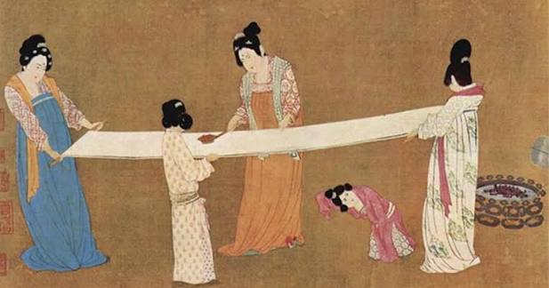 Traditional depiction of Leizu as an ancient Chinese noblewoman beside mulberry branches and silkworm cocoons