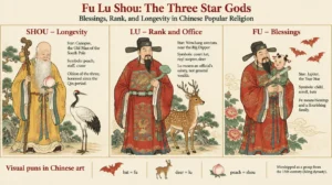 fu lu shou the three star gods of fortune, rank & long life