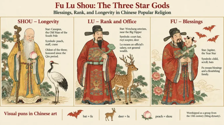 fu lu shou the three star gods of fortune, rank & long life