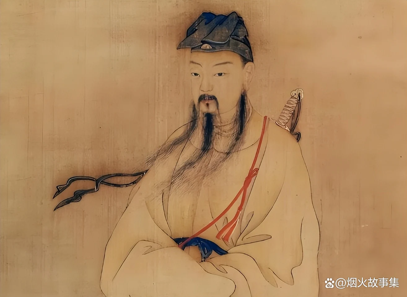 Lü Dongbin depicted in traditional Chinese religious art associated with Daoist temple worship