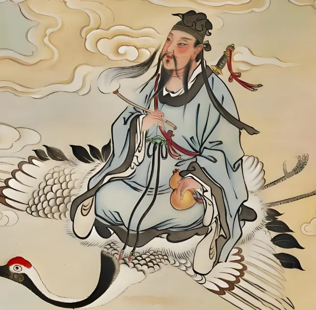 Lü Dongbin, the Daoist immortal of the Eight Immortals, shown as a robed scholar carrying a sword