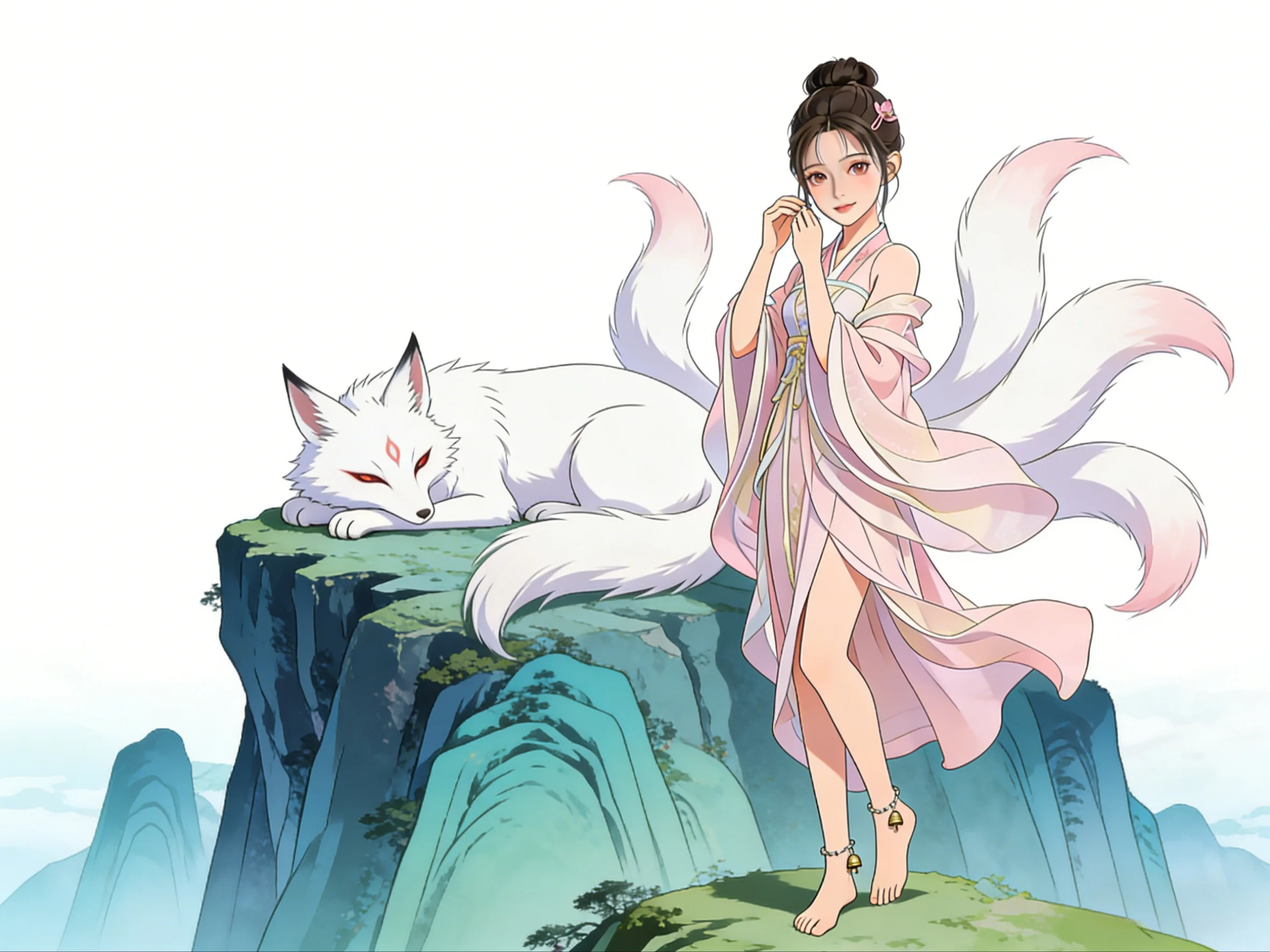 Nine-tailed fox of Chinese mythology shown with its nine tails